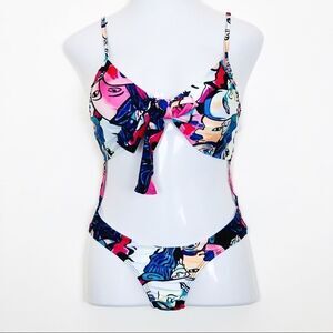Pop Art Cut-Out Tied Bowknot One-Piece Swimsuit